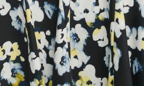 Shop Dkny Floral Godet Sleeve Fit & Flare Dress In Navy/lemon