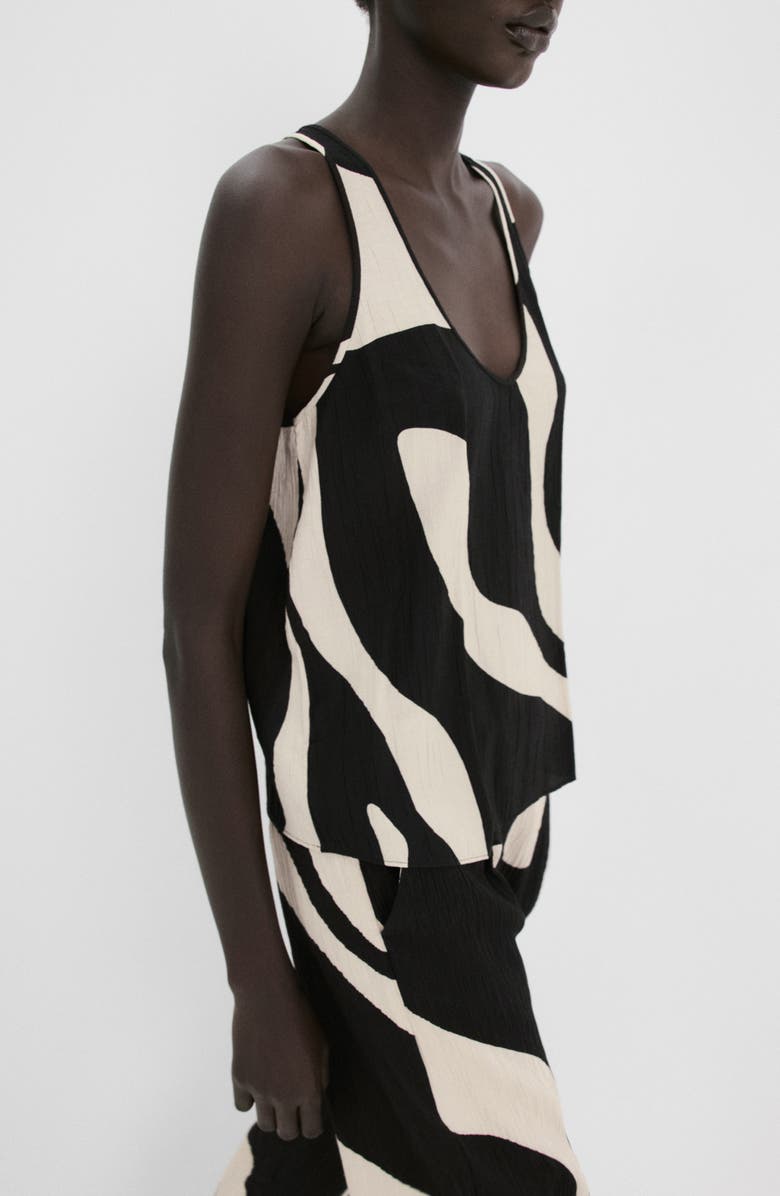 MANGO Print Sleeveless Crop Top, Main, color, Black