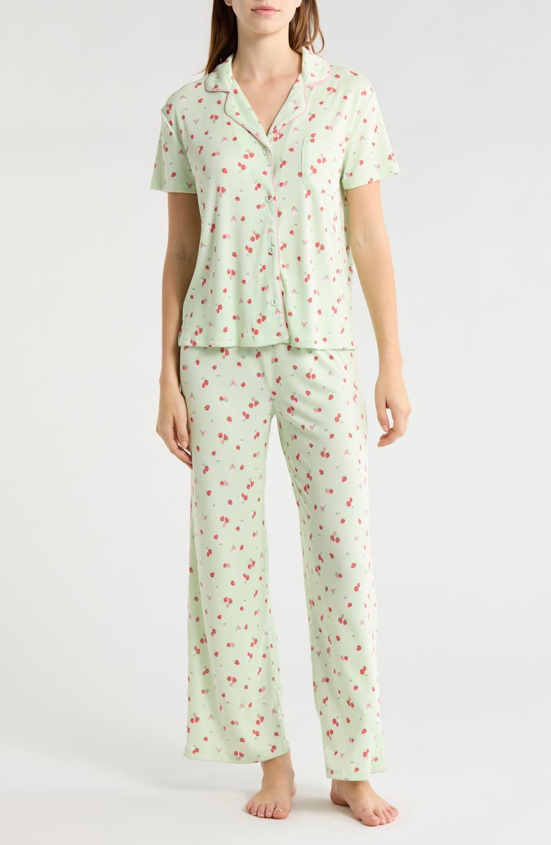 JACLYN Short Sleeve Top, Shorts & Pants Pajamas, Alternate, color, Strawberry Ditsy Iced Mint