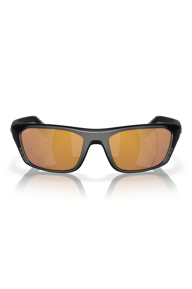 57mm Polarized Rectangular Sunglasses, Main, color, MATTE BLACK/ GOLD MIRROR 580G