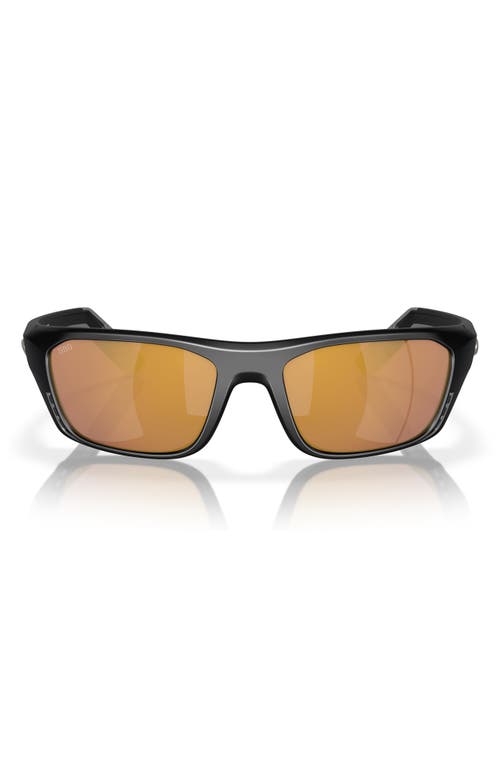 Costa Del Mar 57mm Polarized Rectangular Sunglasses In Matte Black/gold Mirror 580g