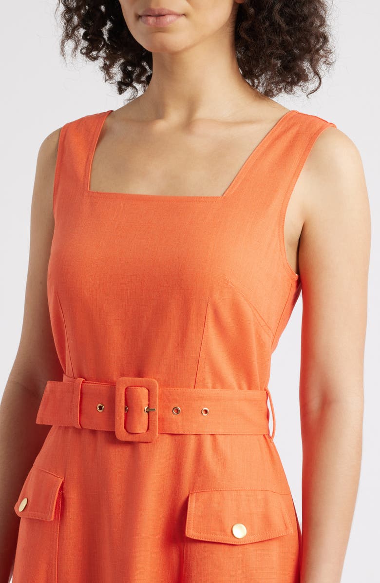 Tahari ASL Sleeveless Belted Midi Dress, Alternate, color, Clementine