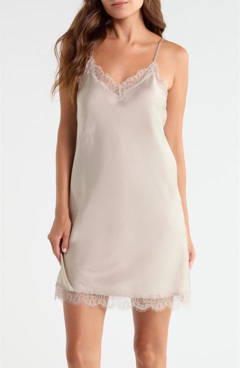Scalloped Lace Trim Satin Slip