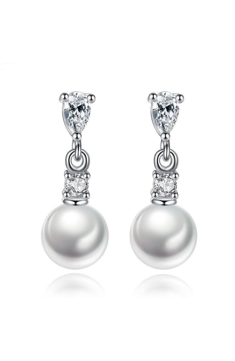 Hollywood Sensation Pearl Drop Earrings with Cubic Zirconia  Accents Earrings, Main, color, Silver