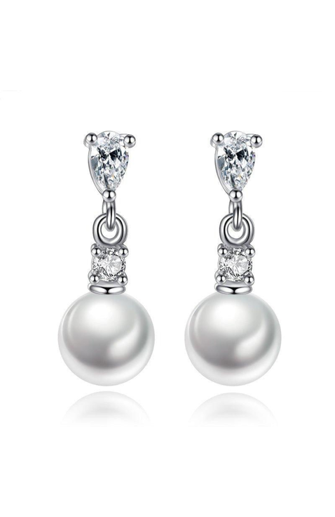 Pearl Drop Earrings with Cubic Zirconia  Accents Earrings