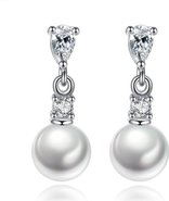 Hollywood Sensation Pearl Drop Earrings with Cubic Zirconia  Accents Earrings
