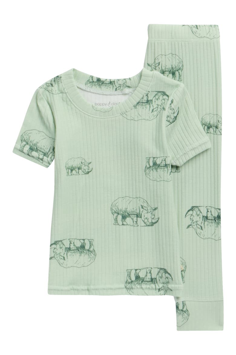 Printed Stretch Viscose Pajama Set, Main, color, GREEN GROUND W/ RHINO