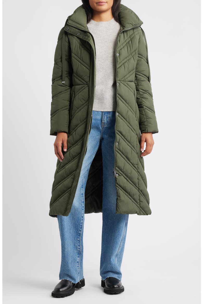 Longline Hooded Puffer Jacket, Alternate, color, OLIVE