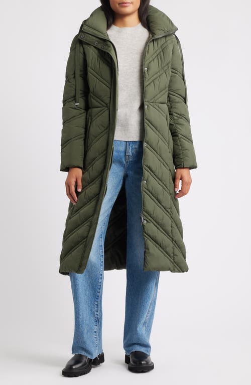 Bernardo Longline Hooded Puffer Jacket In Green