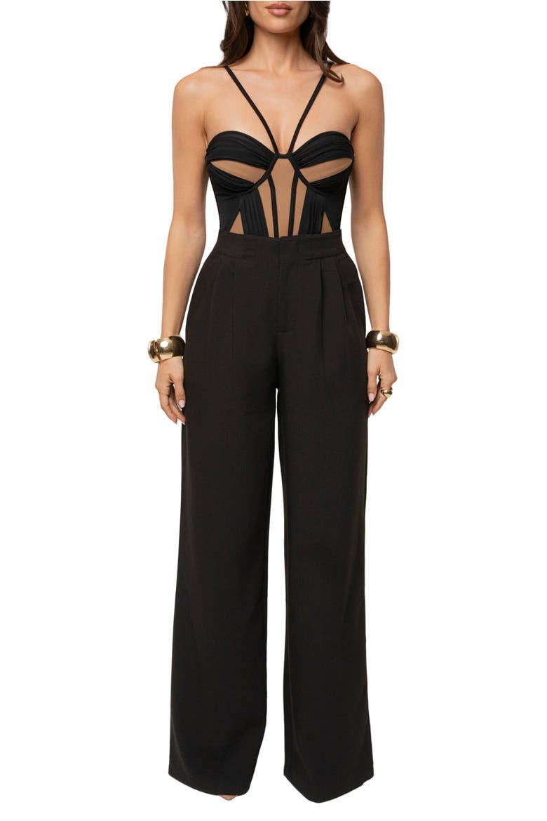 Illusion Contrast Bodysuit, Alternate, color, Black
