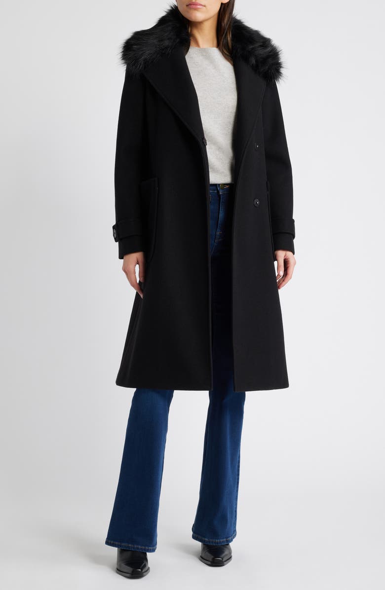 BCBG Max Azria Belted Coat with Removable Faux Fur Collar, Alternate, color,