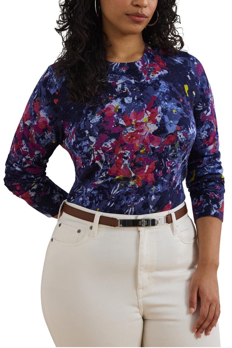 Abstract Print Cotton Blend Sweater, Main, color, BLUE MULTI