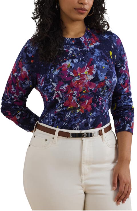 Abstract Print Cotton Blend Sweater (Plus)