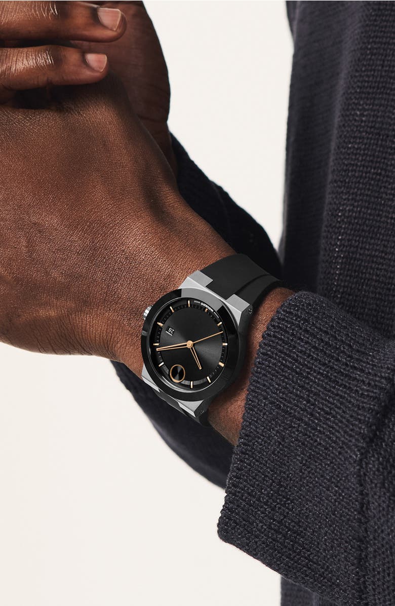 Movado Bold Fusion Silicone Strap Watch, 42mm, Alternate, color, Black Dial