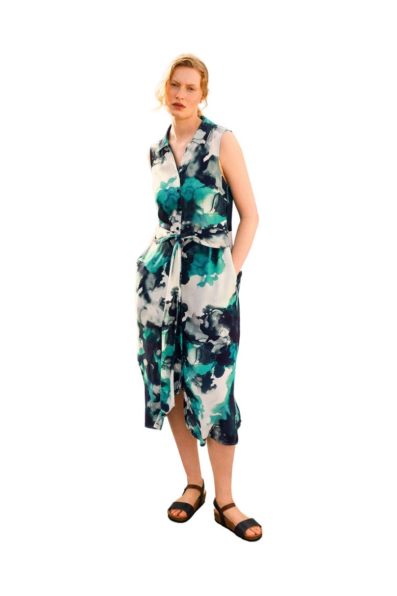 S/L TIE FRONT MIDI SHIRT DRS, Main, color, WATERCOLOUR PRINT