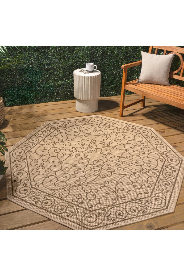 Charleston Vintage Filigree Textured Weave Octagon Indoor/Outdoor Area Rug, Alternate, color, Beige/Brown