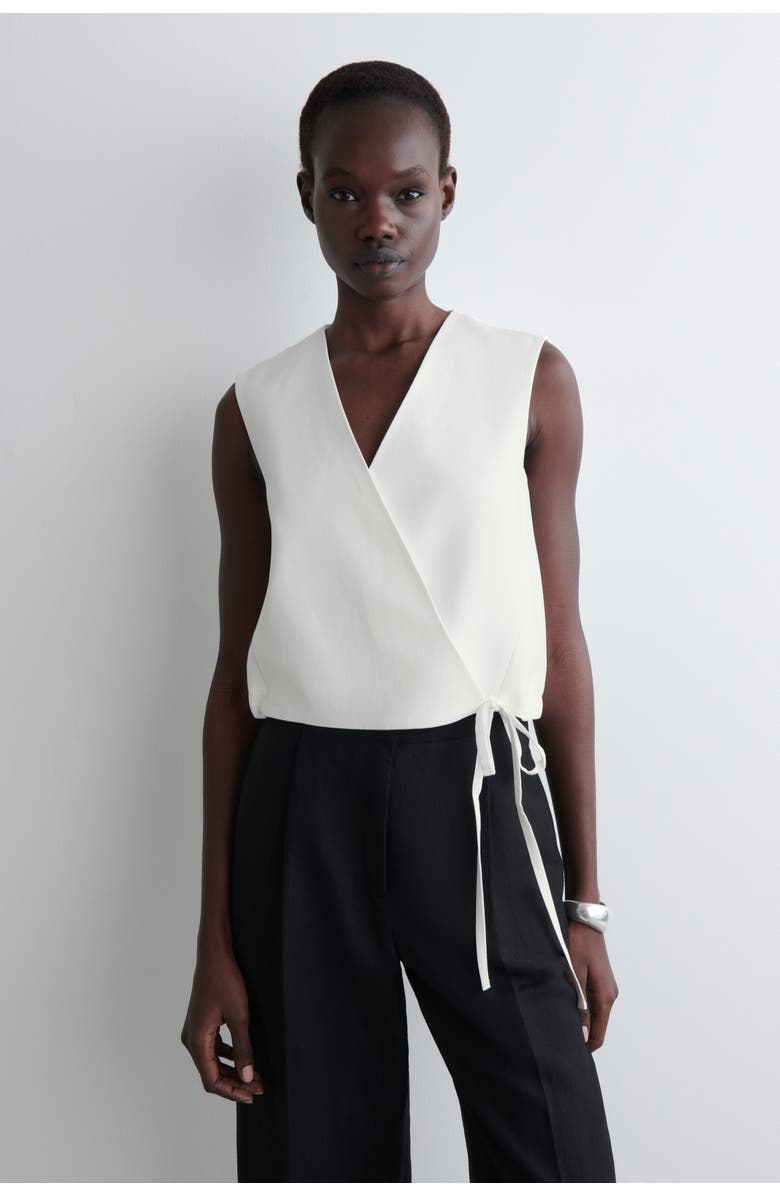 COS Tie-Detail Linen-Blend Wrap Vest, Alternate, color, White