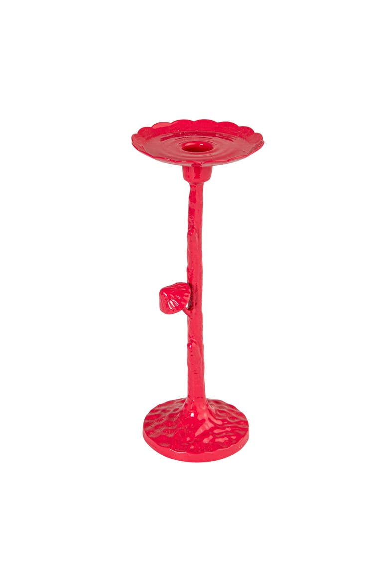Cast Metal Twig Taper/Candle Holder with Mushrooms, Fuchsia, Main, color, Red