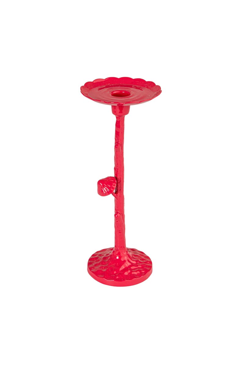 Storied Home Cast Metal Twig Taper/Candle Holder with Mushrooms, Fuchsia, Main, color, Red