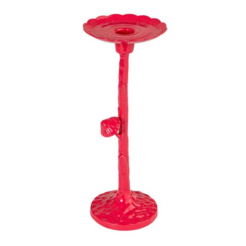 Cast Metal Twig Taper/Candle Holder with Mushrooms, Fuchsia