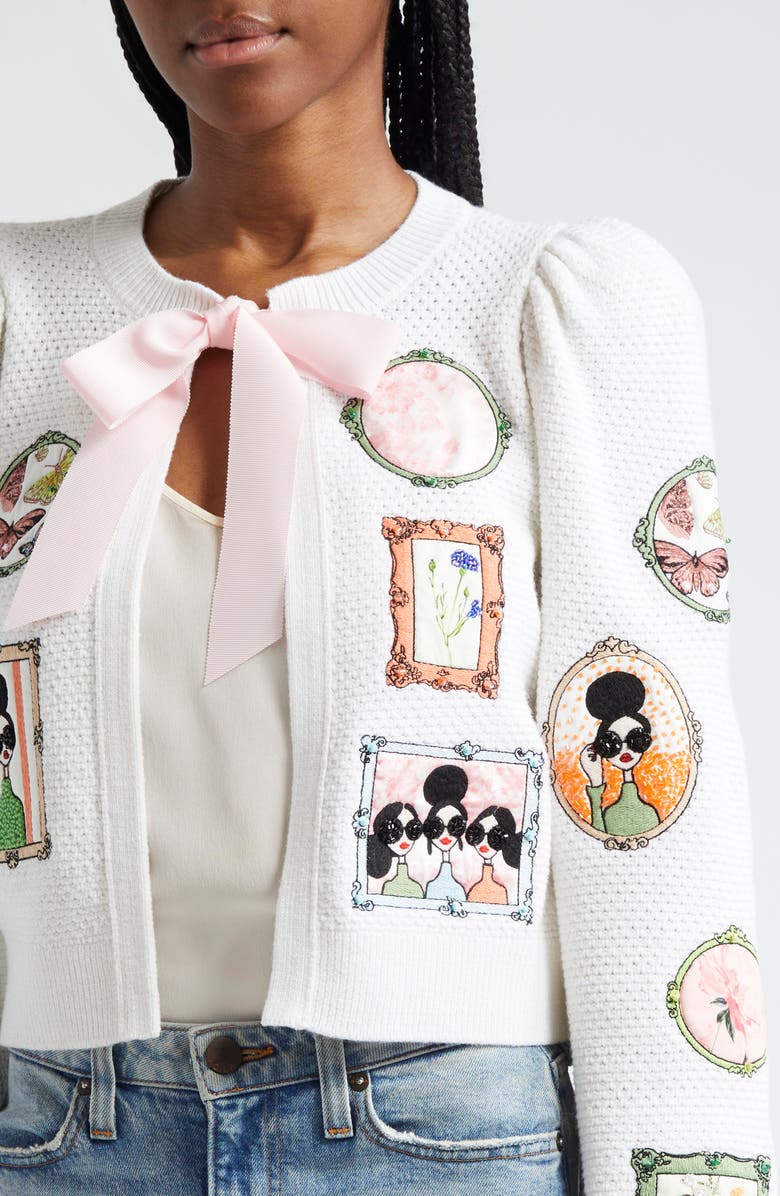 Alice + Olivia Kitty Stace Face Frame Wool Blend Cardigan, Alternate, color,