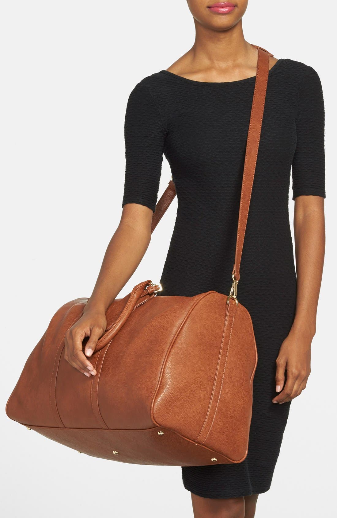 Lacie Faux Leather Duffle Bag, Alternate, color, BROWN