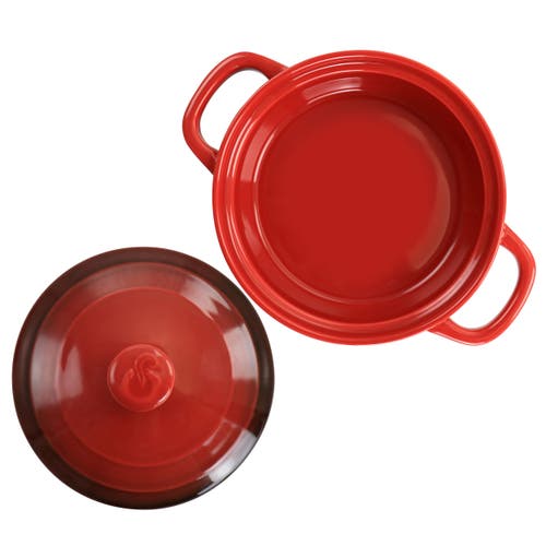 Crock-pot Appleton 6 Piece 10 Ounce Stoneware Mini Casserole Set In Red With Lid In Red