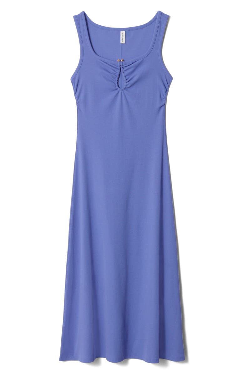 & Other Stories Keyhole Stretch Cotton Midi Dress, Main, color, Blue Medium