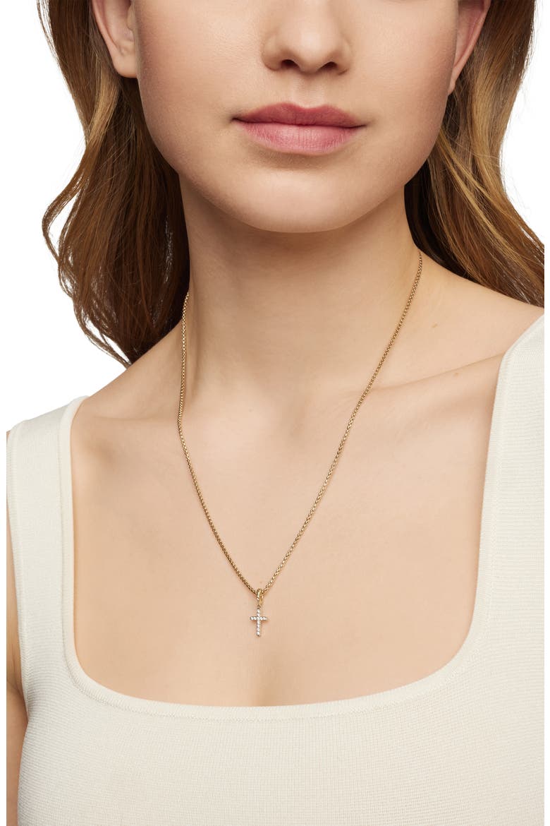 Cable Collectibles® 18K Yellow Gold Cross Pendant with Diamonds, Alternate, color, DIAMOND
