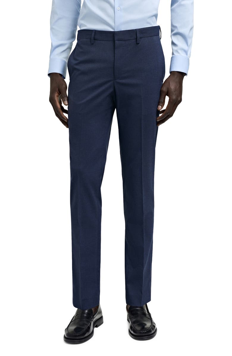 MANGO Superslim Fit Dark Blue Flat Front Stretch Dress Pants, Main, color, Ink Blue