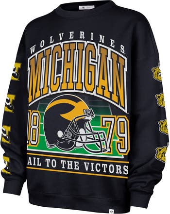 Women's '47 Navy Michigan Wolverines Go Big Oversized Pullover Sweatshirt