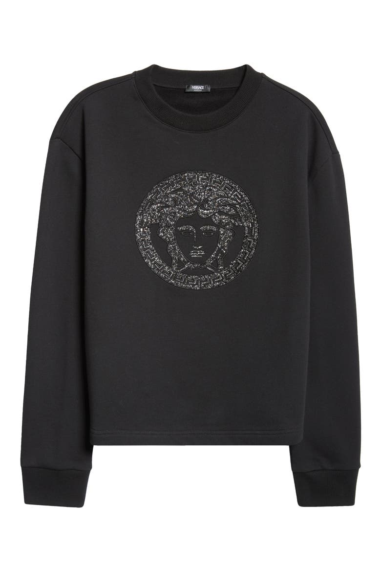 Crystal Embellished Medusa Sweatshirt, Alternate, color, BLACK