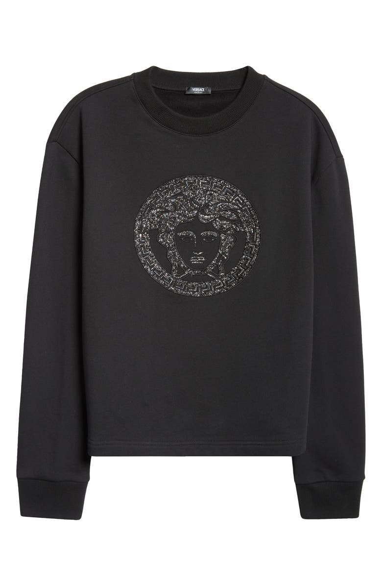 Versace Crystal Embellished Medusa Sweatshirt, Alternate, color, 