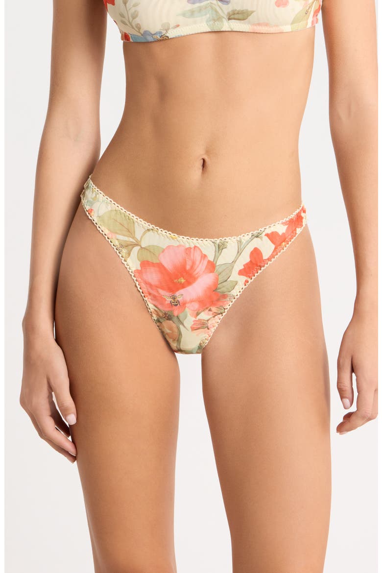 Floral Lace Thong, Main, color, HONEYBEE