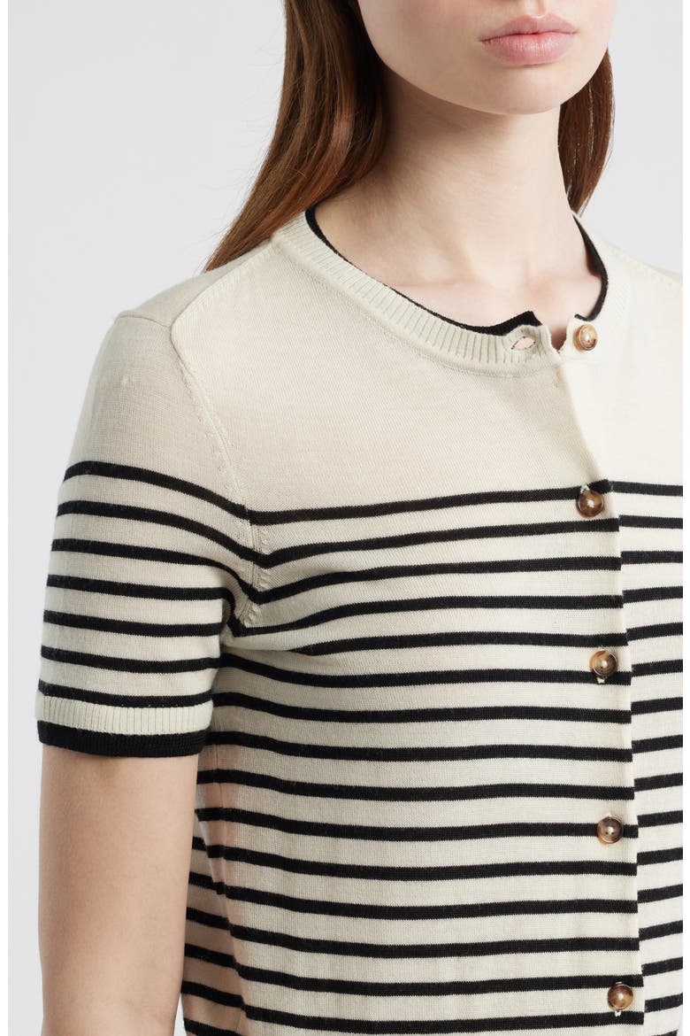 Anne Stripe Short Sleeve Wool Cardigan, Alternate, color, IVORY