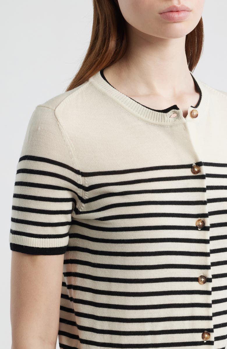 rag & bone Anne Stripe Short Sleeve Wool Cardigan, Alternate, color, Ivory