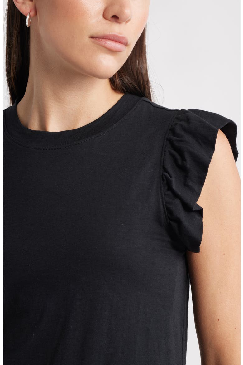 Ruffle Sleeveless Pima Cotton Top, Alternate, color, BLACK