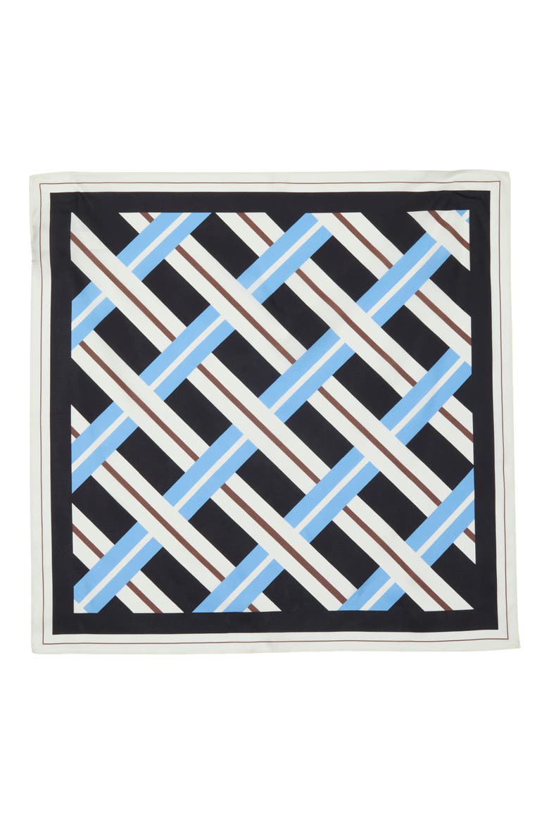 Print Silk Square Scarf, Alternate, color, BROWN - LIGHT BLUE CROSSHATCH