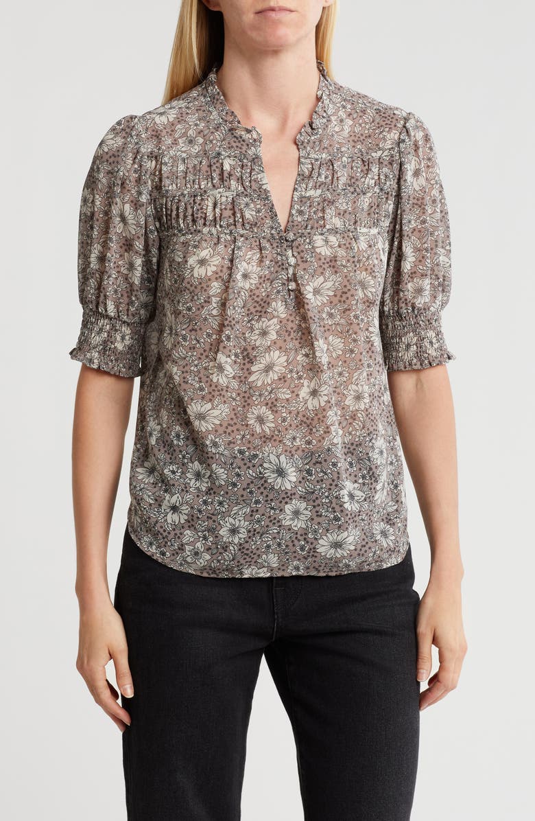Pleione Puff Sleeve Top, Main, color, Stone Stencil Floral
