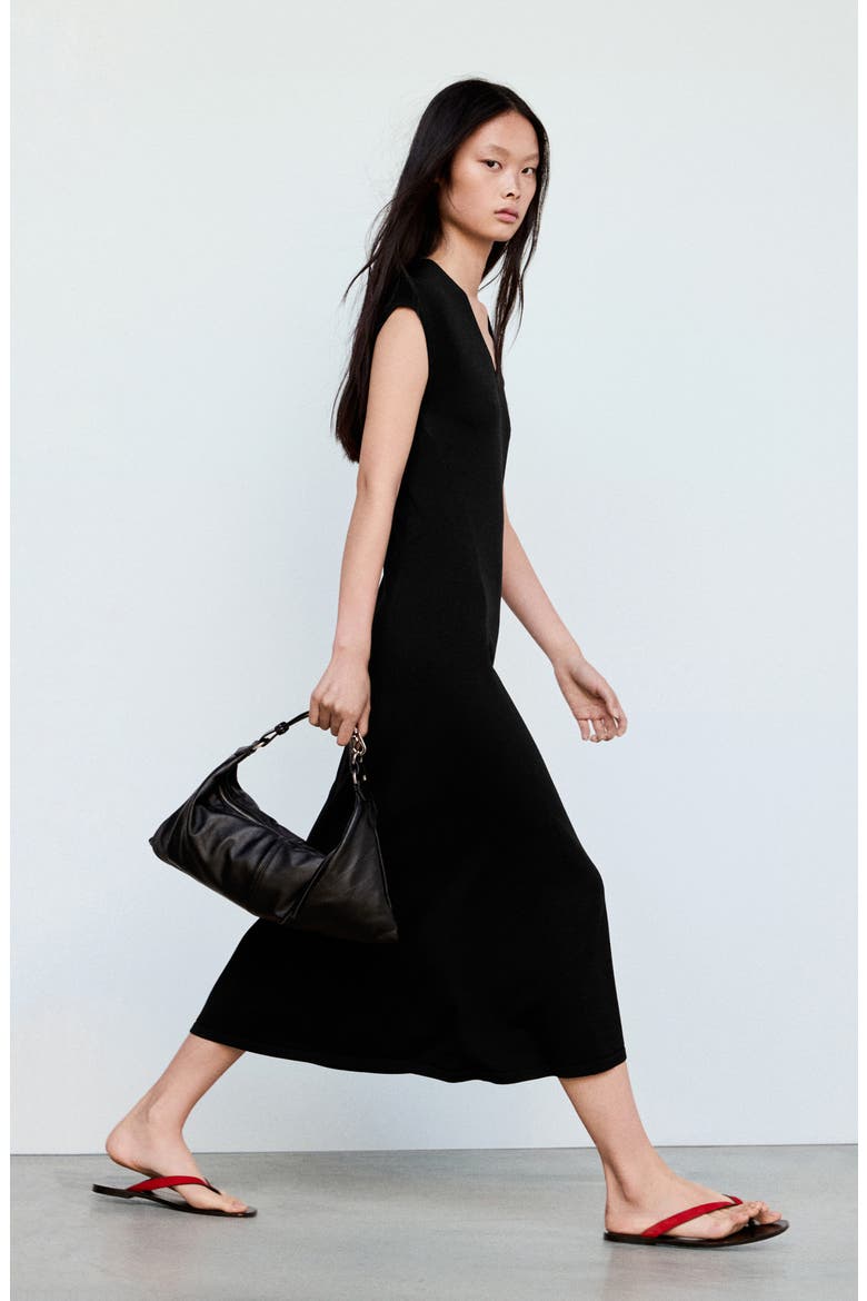 V-Neck Knit Midi Dress, Alternate, color, BLACK