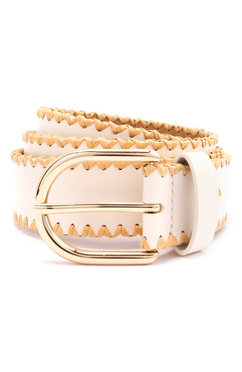 Kate Spade New York straw edge leather belt, Alternate, color, Cream