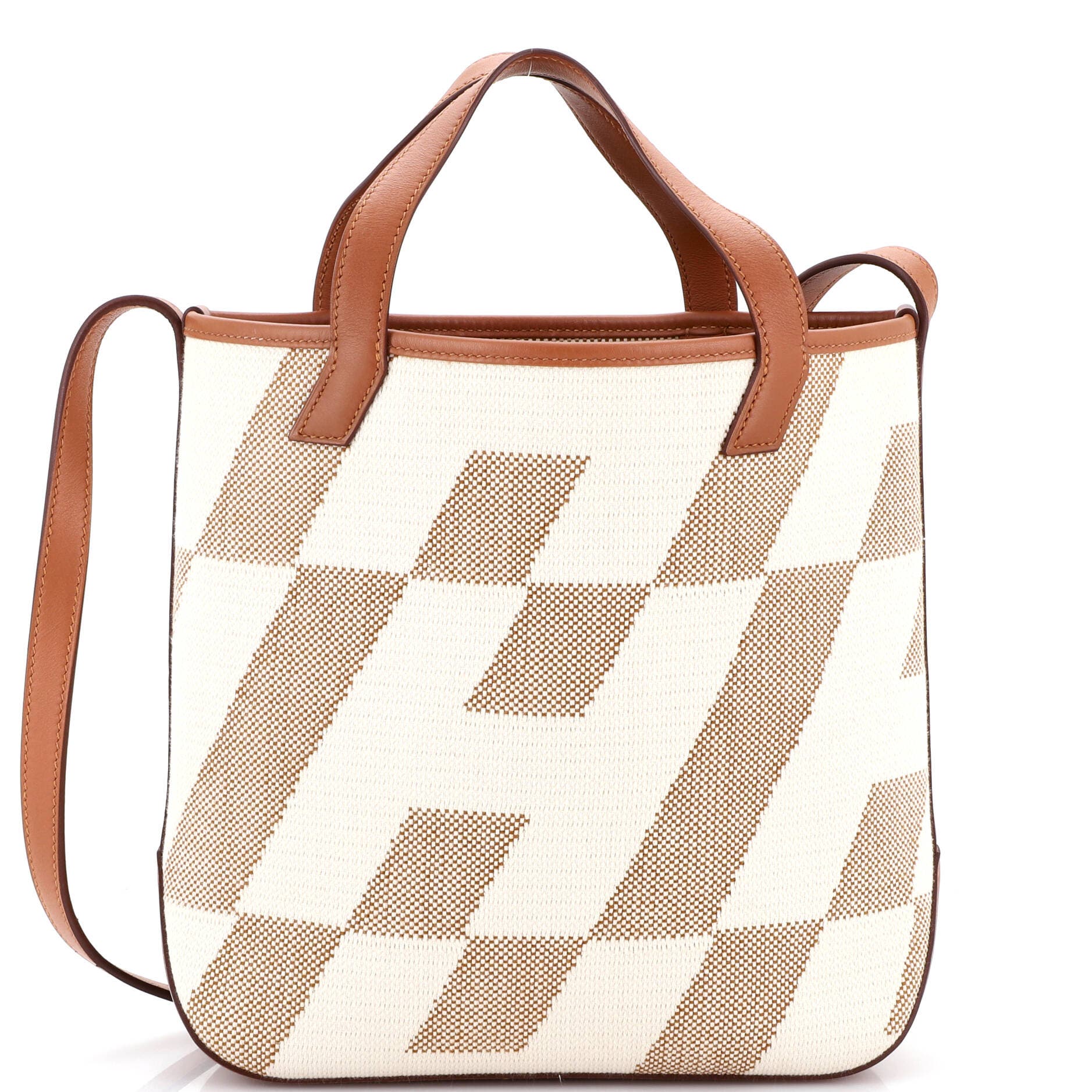 Cabas H en Biais Tote Canvas with Leather 27, Main, color, Gold