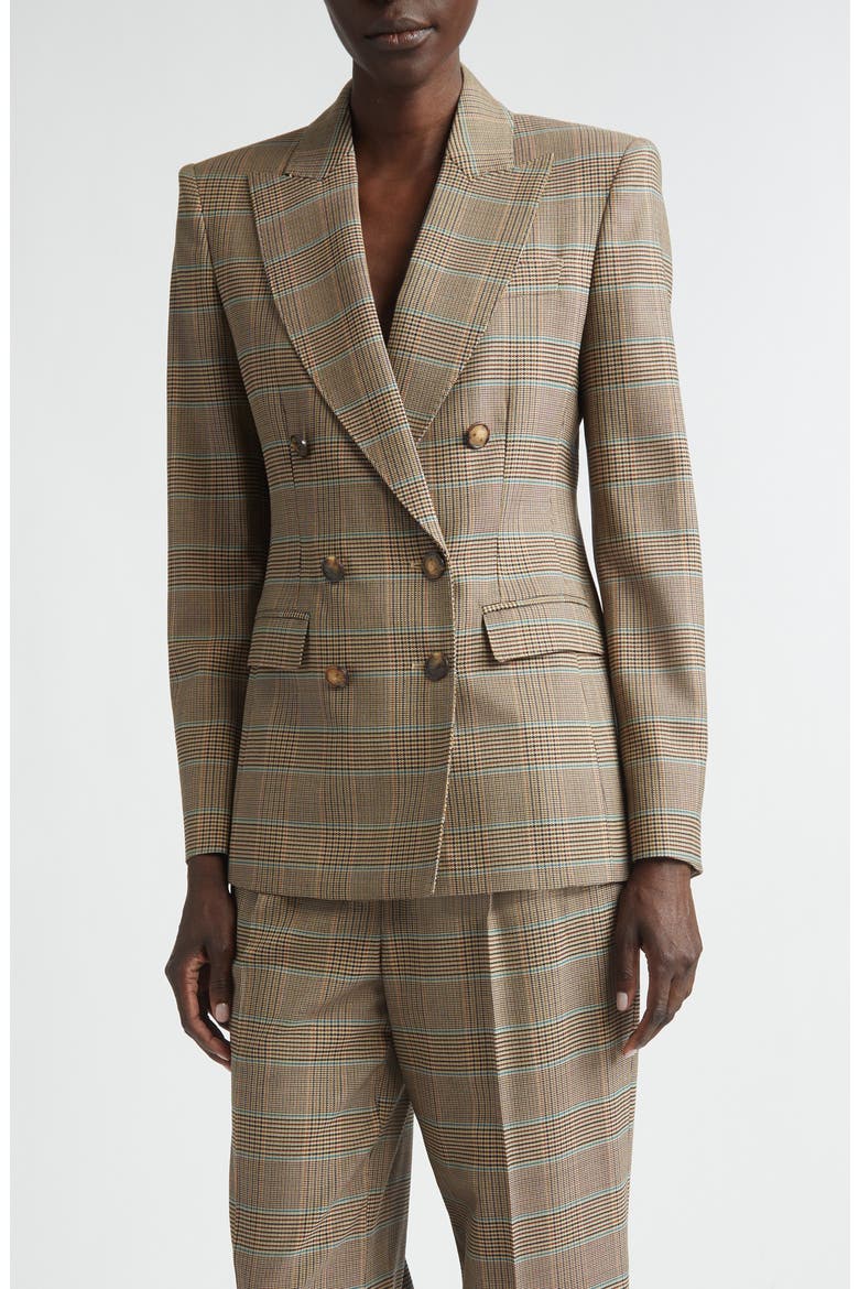 Plaid Double Breasted Blazer, Main, color, MULTICOL ON BEIGE BASE