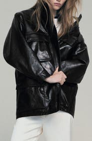 MANGO Oversized Leather Parka