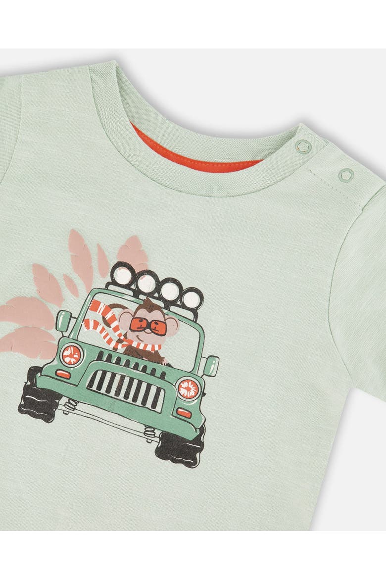 Organic Cotton Monkey Short Sleeve T-Shirt and Short Set, Alternate, color, Mint Green and Beige
