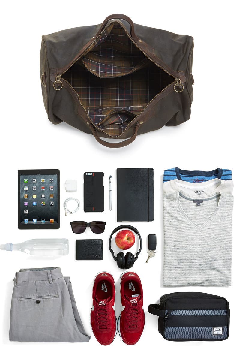 Barbour Waxed Canvas Duffle Bag, Alternate, color, Olive