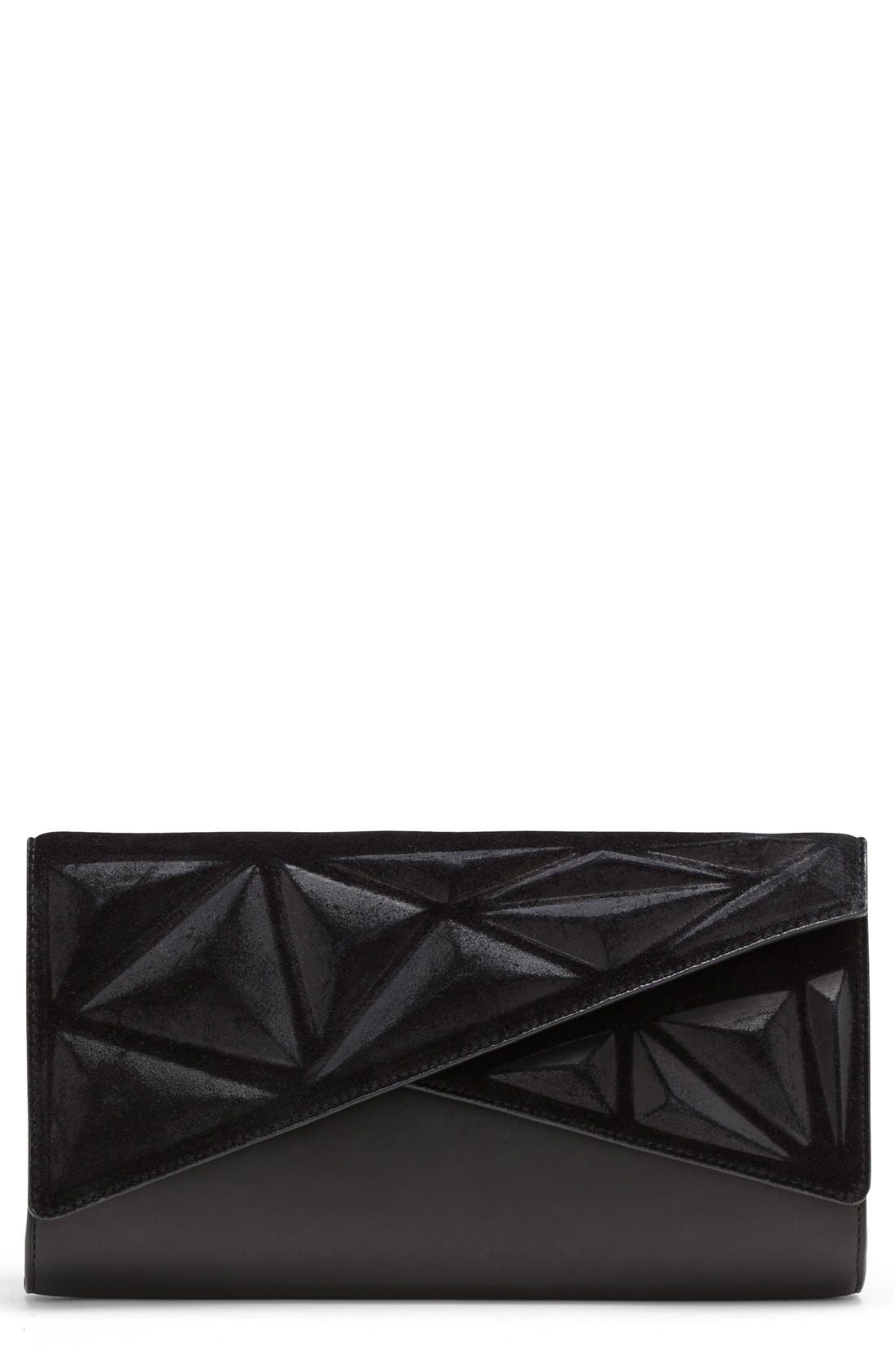 'Dawn' Leather Clutch, Main, color, BLACK