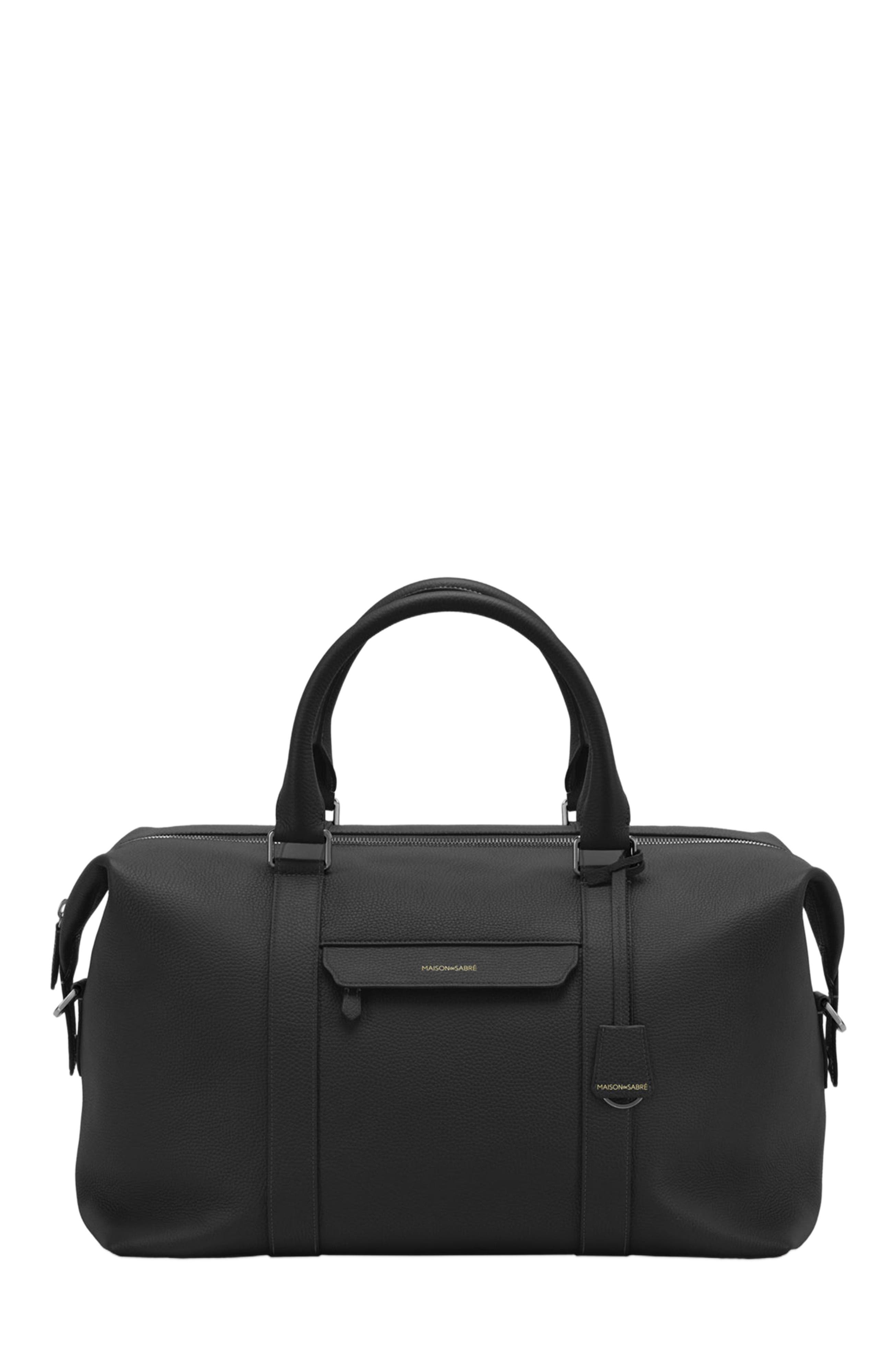 MAISON de SABRÉ Leather Duffle Bag, Main, color, Black Caviar
