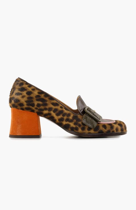 TEISIN49 Leopard print patent leather heeled Loafers