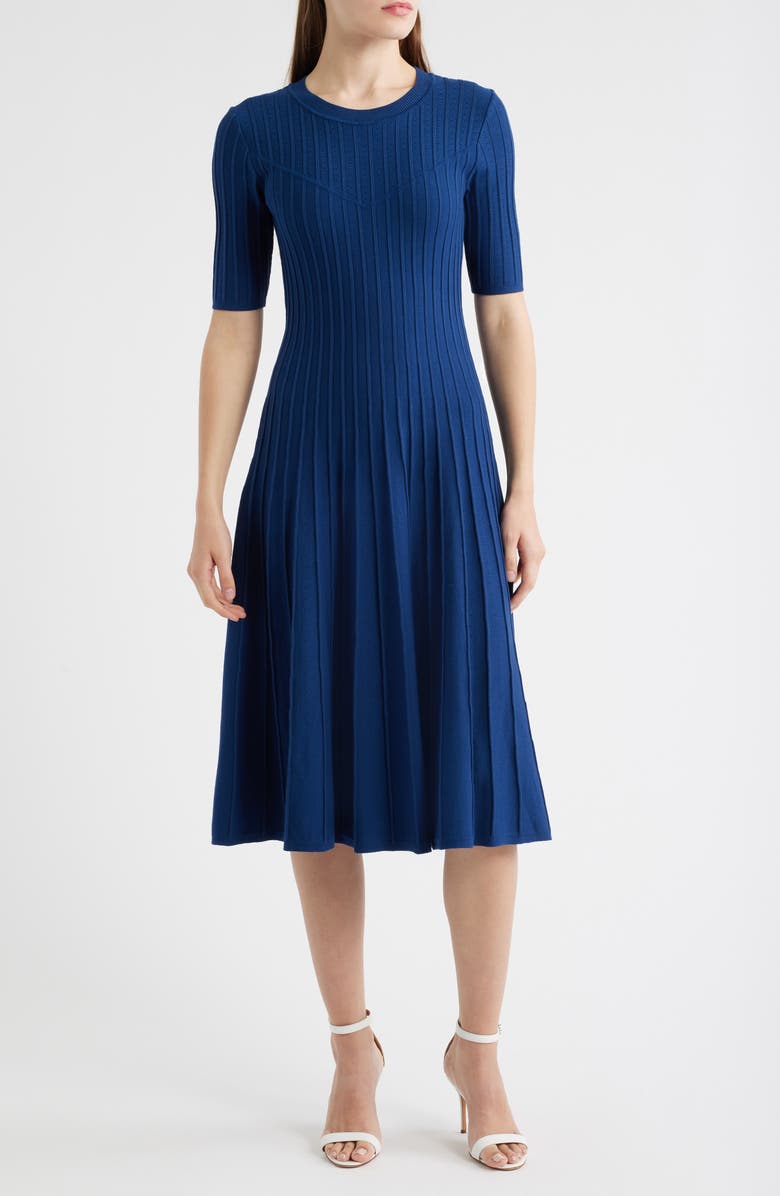 Elie Tahari The Wanda Fit & Flare Sweater Dress, Main, color, 